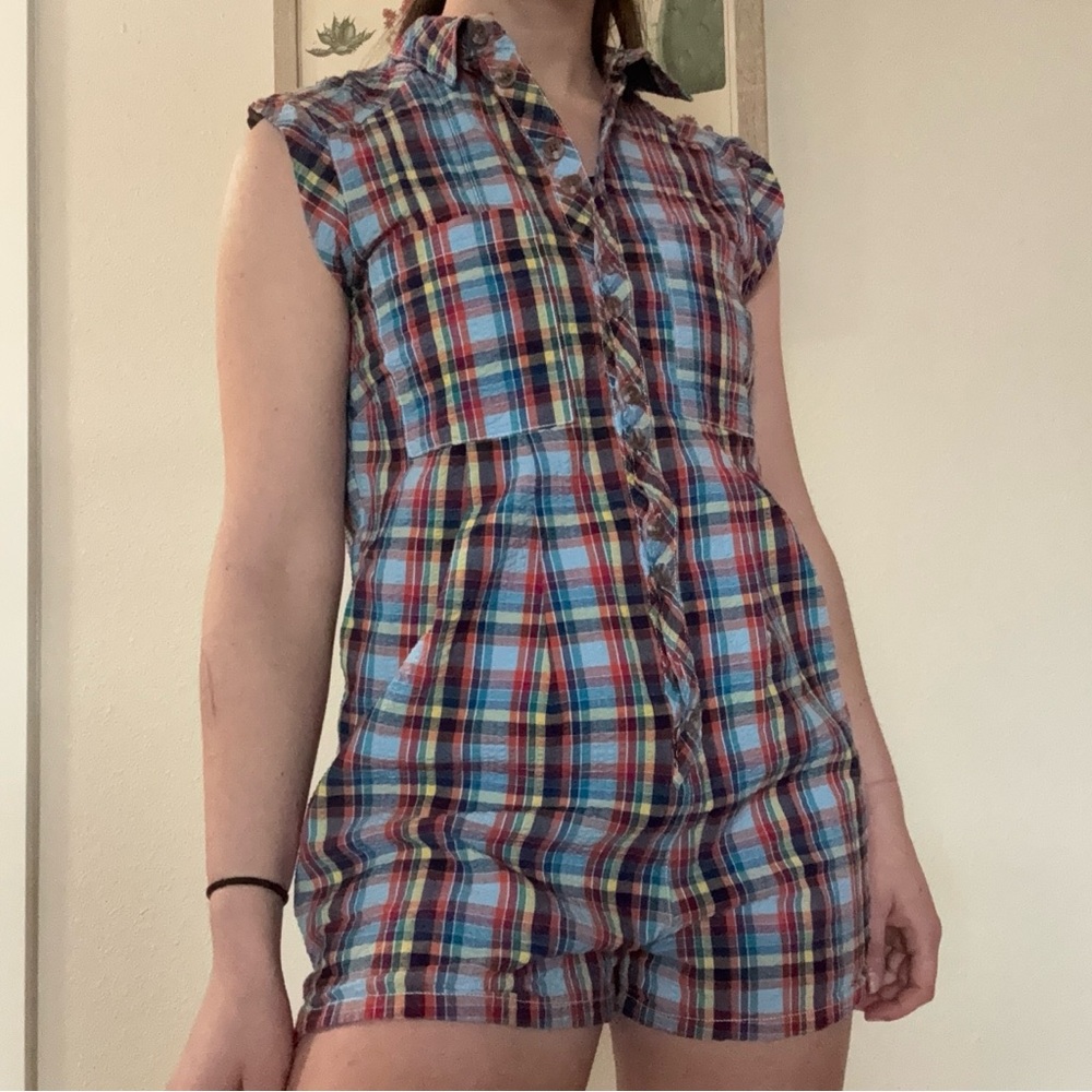 Urban Outfitters Zoey Workwear kidcore plaid cotton romper
